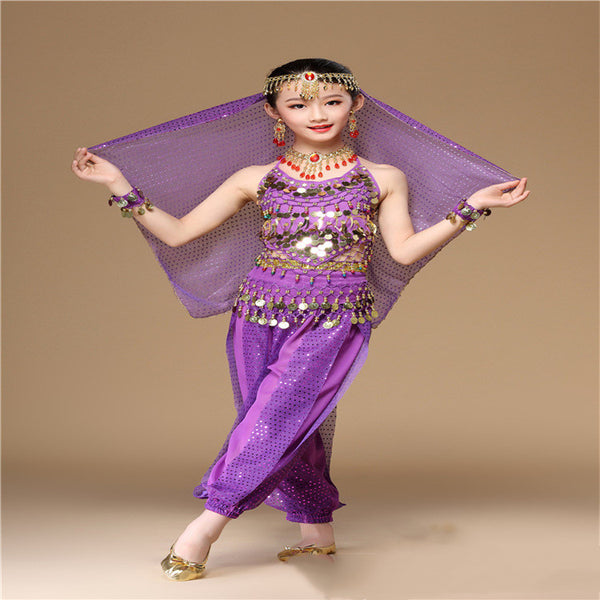 Traje de Danza del Vientre Infantil con Lentejuelas - Disfraz de Danza India para Niñas