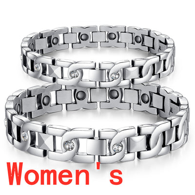 Pulsera de Pareja en Acero Titanio con Cristales Brillantes - Image 22