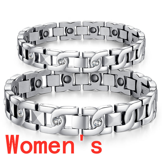 Pulsera de Pareja en Acero Titanio con Cristales Brillantes - Image 22