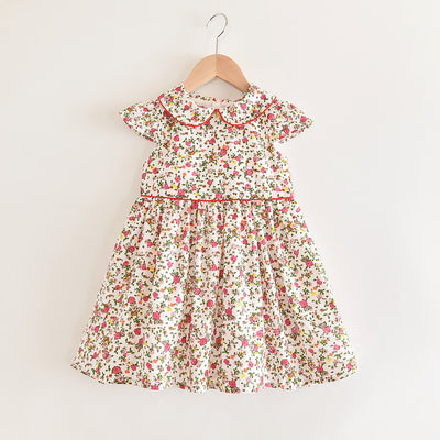 Vestido Infantil Floral con Mangas Volantes y Cuello Solapa - Image 2
