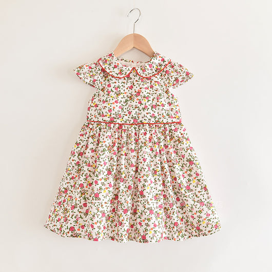 Vestido Infantil Floral con Mangas Volantes y Cuello Solapa - Image 2