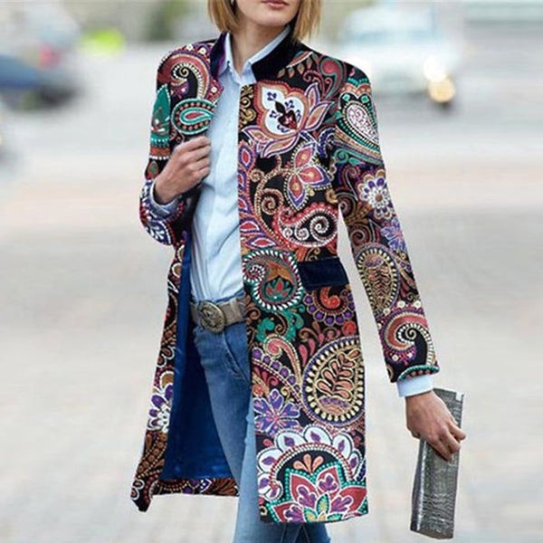 Chaqueta Larga Estampada de Manga Larga para Mujer