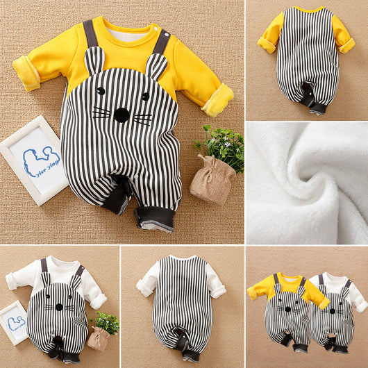 Pijama Enterizo de Algodón Cálido con Diseño Infantil para Otoño