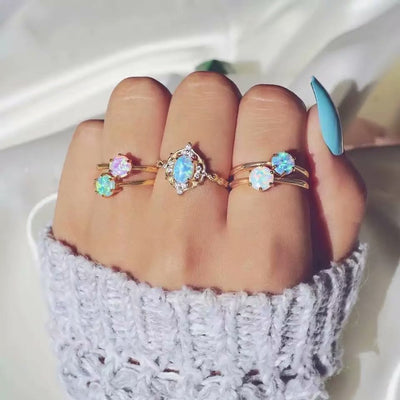 Juego de Anillos de Ópalo Simulado en Colores Candy - Image 2