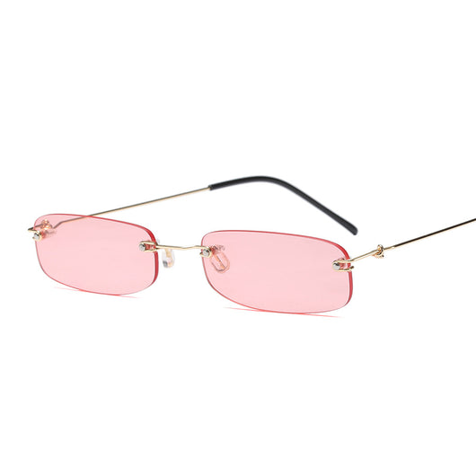 Rimless trendy sunglasses with rectangular orange lenses and gold-tone metal frames, featuring black temple tips. - Image 8