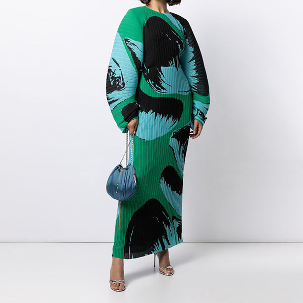 Vestido Holgado Manga Larga con Estampado Texturizado