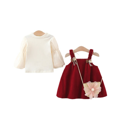Falda Suspender de Pana con Moño para Niña - Conjunto de Manga Larga - Image 5