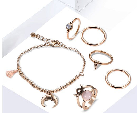 Conjuntos de Anillos de Boda Novia en Oro Antiguo con Adornos de Borlas