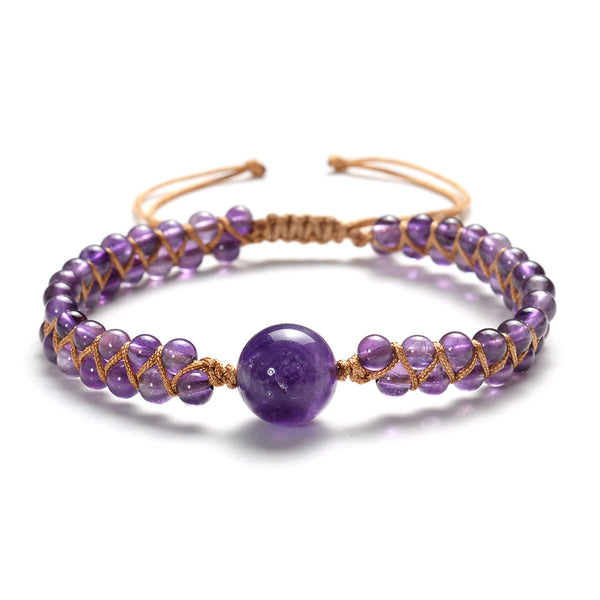 Pulsera de Moda Ametista Tejida Doble para Mujer