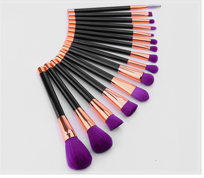 Set de 15 Brochas de Maquillaje Profesional Cerdas Púrpura y Verde