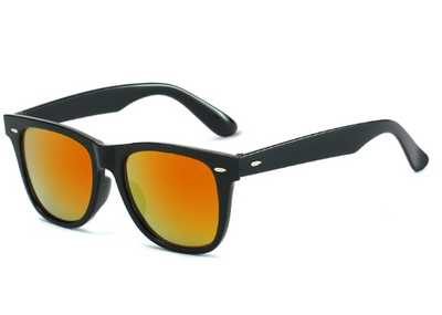 Black Wayfarer-style sunglasses with silver mirrored lenses and small gold accents on the frame. - Image 7
