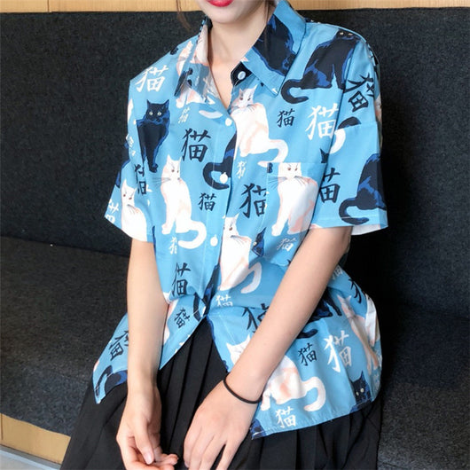 Playera Estilo Harajuku con Estampado de Gatos - Image 4