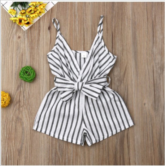 Vestido Infantil de Una Pieza con Tirantes y Rayas