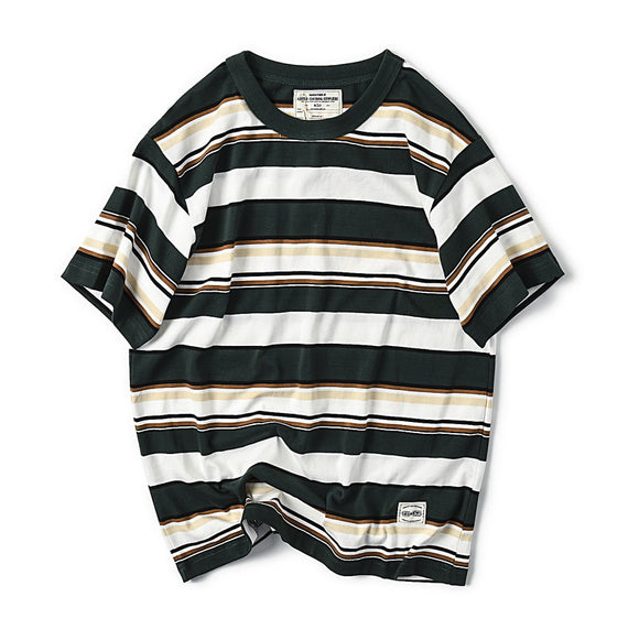 Camiseta Manga Corta a Rayas para Hombre - Algodón Premium