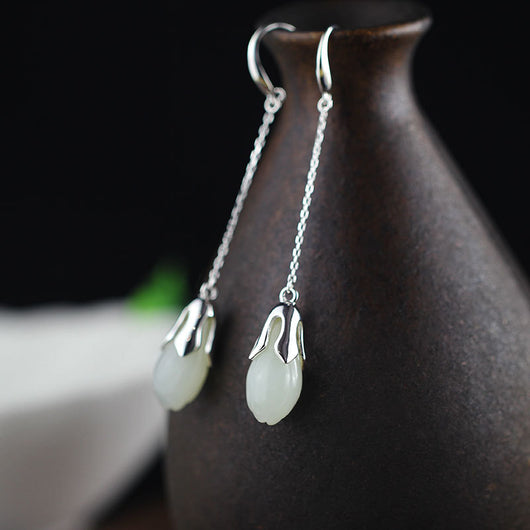 Aretes de Jade Hetian Flor Magnolia Hechos a Mano - Image 23