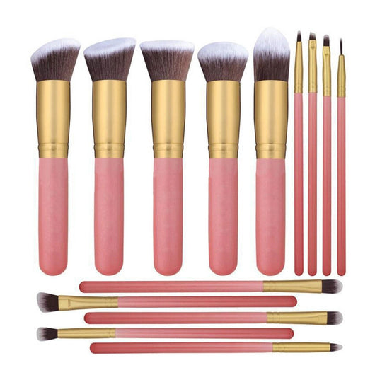 Set de 14 Brochas de Maquillaje con Mango de Madera