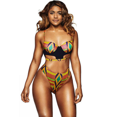 Bikini de Cintura Alta con Estampados Múltiples