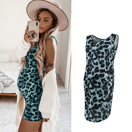Vestido Premamá Estampado Leopardo sin Mangas para Verano - Image 4