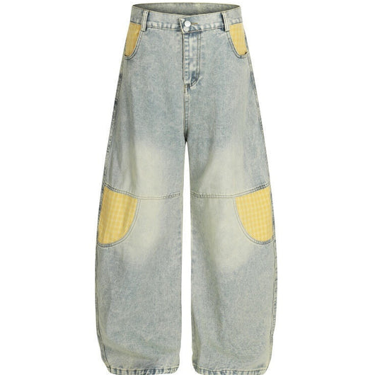 Jeans Bootcut Retro con Parches de Cuadros para Hombre
