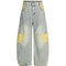 Calça Jeans Bootcut Retrô Masculina com Apliques Xadrez
