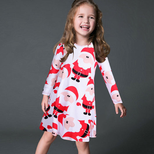 Vestido Infantil Navideño con Estampado de Papá Noel Manga Larga - Image 12