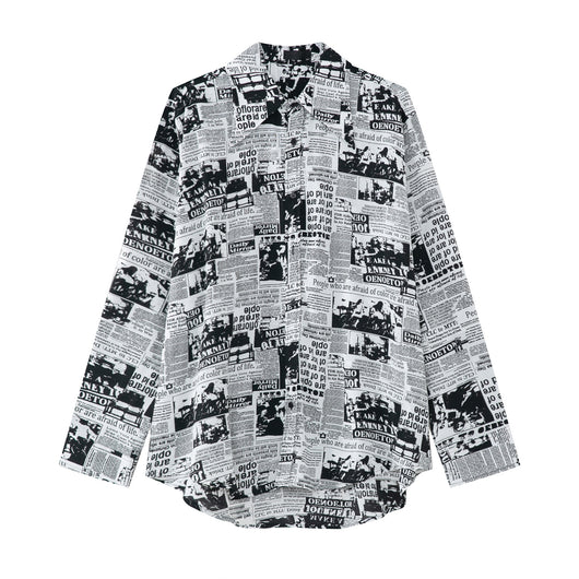 Playera Estilo Artístico con Estampado Periódico Coreano - Image 9