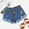 Shorts Azul Desgastado con Bordes Deshilachados