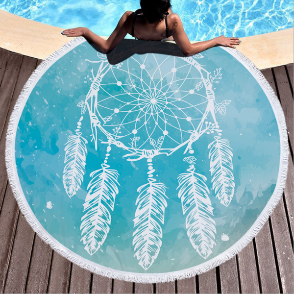 Toalla de Playa Redonda Microfibra Dream Net con Yoga Pad y Flecos
