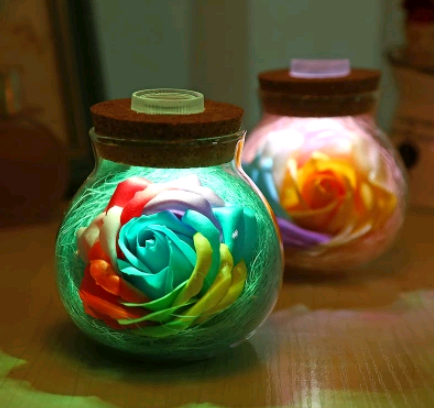 Botella de Luz Nocturna con Flores Eternas y Estrella de la Suerte - Regalo Romántico Luminoso - Image 3