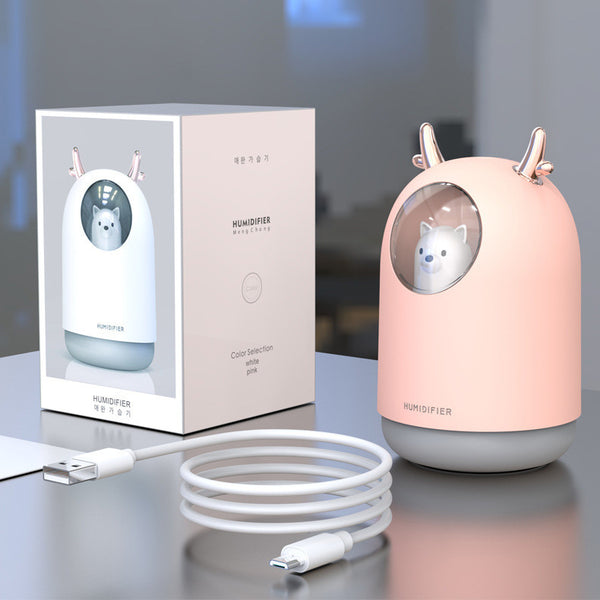 White and pink cute bear mini humidifiers with gold deer antlers, emitting a fine mist. - Image 5