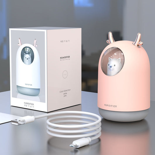 White and pink cute bear mini humidifiers with gold deer antlers, emitting a fine mist. - Image 5