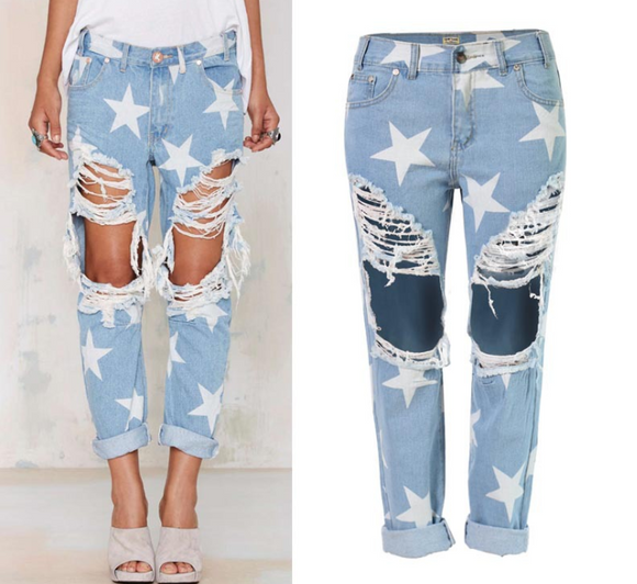 Pantalones Vaqueros Rectos Sueltos con Estampado de Estrellas para Mujer