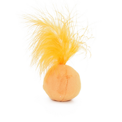 Pink plush ball cat toy with bright fuchsia feathers on top, designed to entice cats for playful interaction. - Image 7