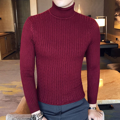 Suéter Tejido Retorcido de Cuello Alto para Hombre - Estilo Moderno y Versátil - Image 5