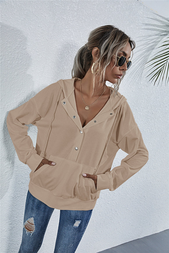 Sudadera Holgada con Bolsillos de Botón y Cordón