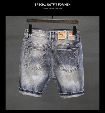 Pantalones Cortos Denim Rotos con Dobladillo Fuzzy - Estilo Retro Trendy para Hombre - Image 18