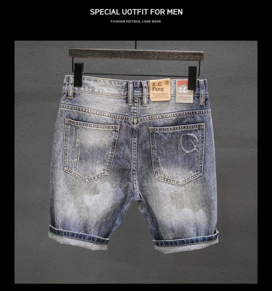 Pantalones Cortos Denim Rotos con Dobladillo Fuzzy - Estilo Retro Trendy para Hombre - Image 18