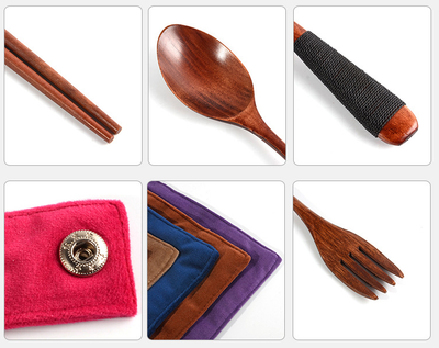 Juego de 4 Cucharas y Palillos de Madera Japonesa para Mesa - Image 5