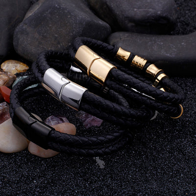 Pulsera de Cuero para Hombre Acero Inoxidable Dorado con Cierre Magnético - Image 3