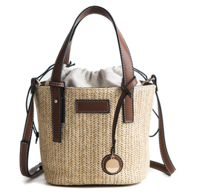 Bolsa de Playa Tejida a Mano con Contraste de Colores - Bolso Cilíndrico de Paja - Image 11
