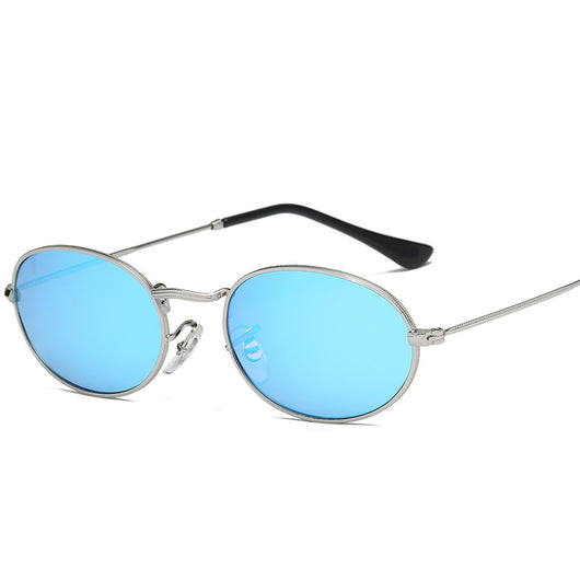 Gold-framed oval sunglasses with black mirror lenses and black temple tips, shown at an angle. - Image 4