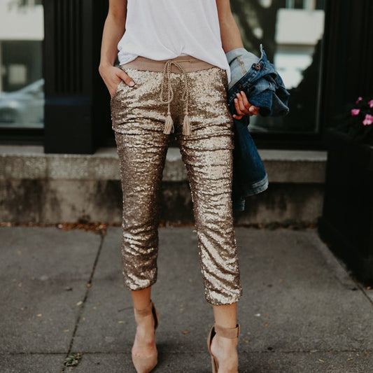 Pantalón Elástico con Lentejuelas Combinable
