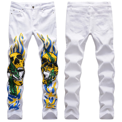 Pantalones de Calle Urbanos con Diseño Calavera y Llamas - Estilo Graffiti para Hombre - Image 3