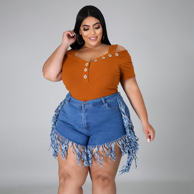 Shorts Denim Rotos con Flecos Talla Grande para Mujer - Pantalones Rectos Casual - Image 18