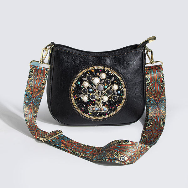 Bolsa Tote Étnica de Turquesa con Cuentas - Diseño Cruzado y Hombro