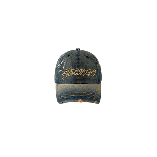 Gorra de Béisbol Retro Denim con Diamantes Bordados y Protección Solar - Image 2