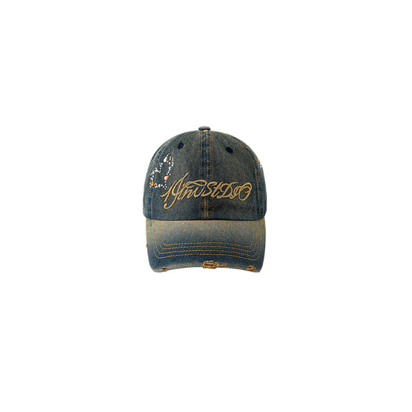 Gorra de Béisbol Retro Denim con Diamantes Bordados y Protección Solar