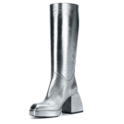 Botas Plataforma de Tacón Grueso con Punta Cuadrada en Cuero - Image 2