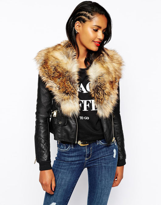 Chaqueta de Cuero PU con Cuello de Pelaje de Zorro Sintético - Image 7