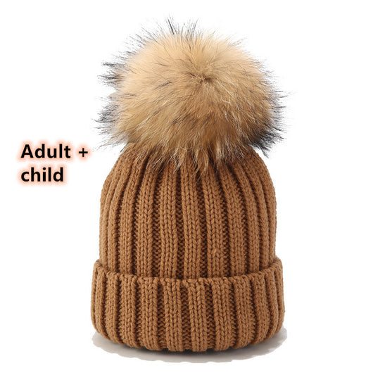 Gorro Tejido de Pelota de Pelo Real con Mapache - Juego para Padres e Hijos - Image 18